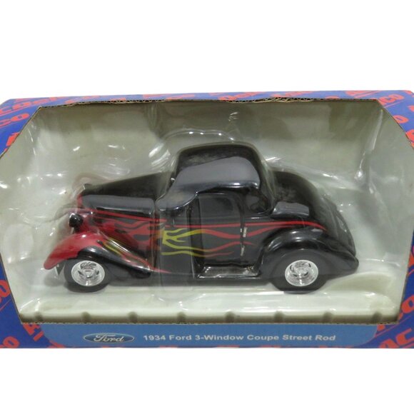 AC Delco Other - Vintage 1934 FORD 3-Window Coupe Street Rod DIECAST Black and Red Flames Boxed